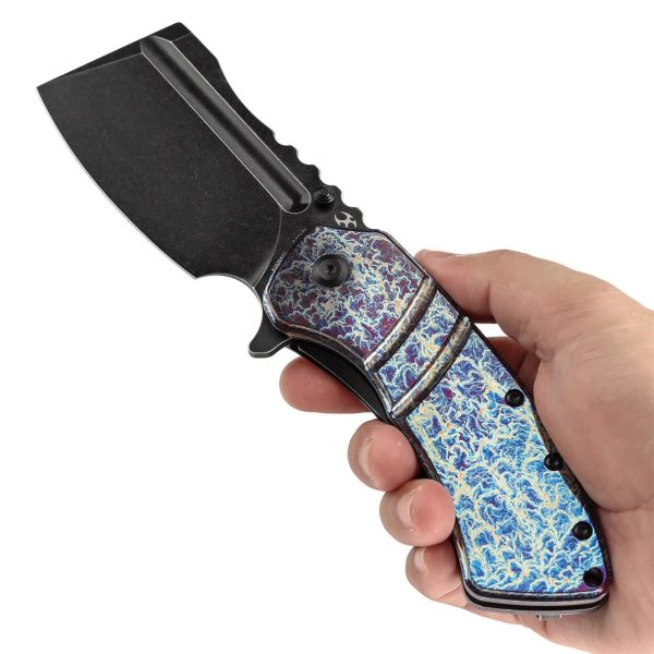 Kansept XL Korvid K1030A11 – 3.55  CPM-S35VN Sheepsfoot Blade, Titanium Handle with Lightning Strike Finish, Frame Lock Folding Knife Hot on Sale - Image 3